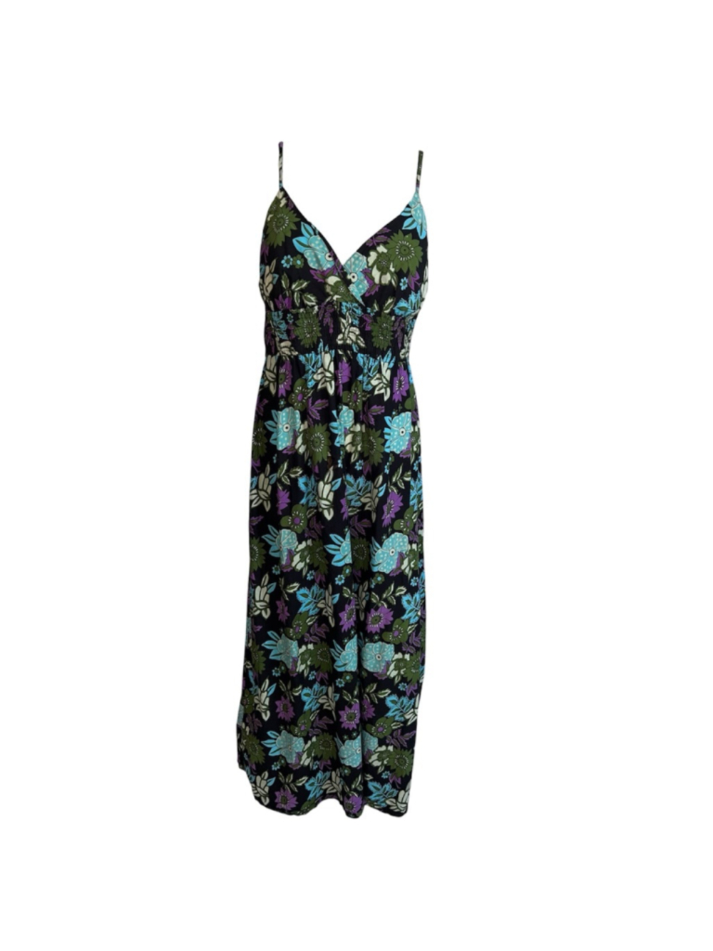 Women's Casual Navy Green Purple Floral Maxi Dress XL
